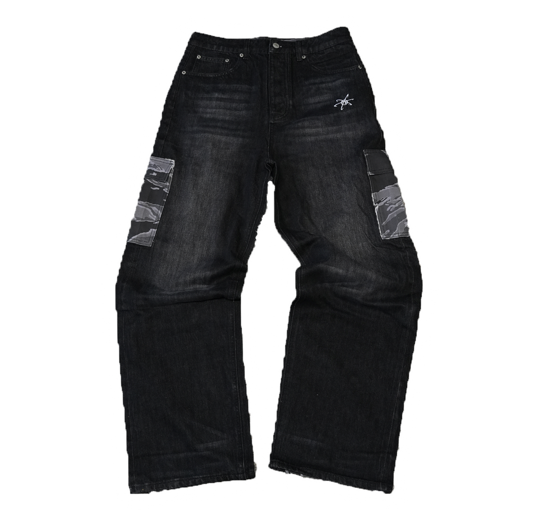 BAGGY HYBRID DENIM (BLACK / WHITE)