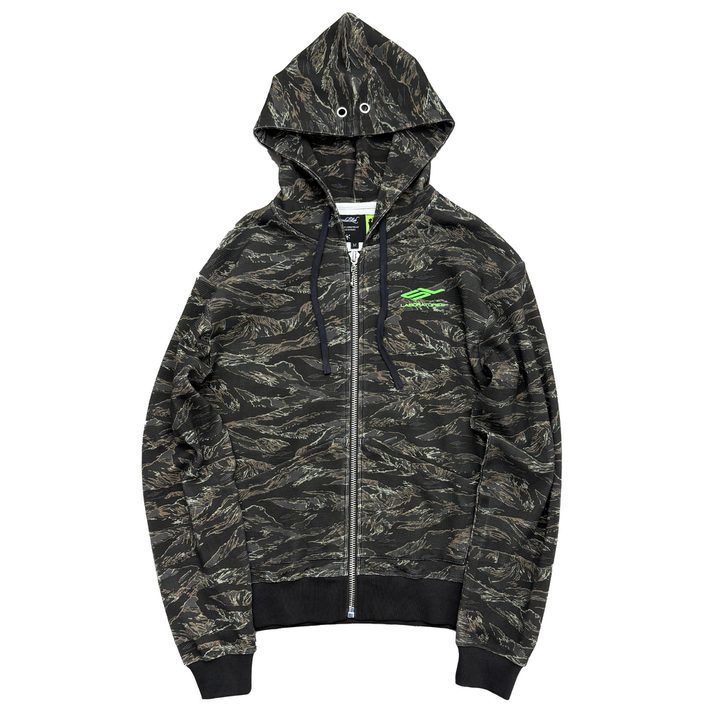 WAFFLE HOODIE (CAMO/NEON GREEN)
