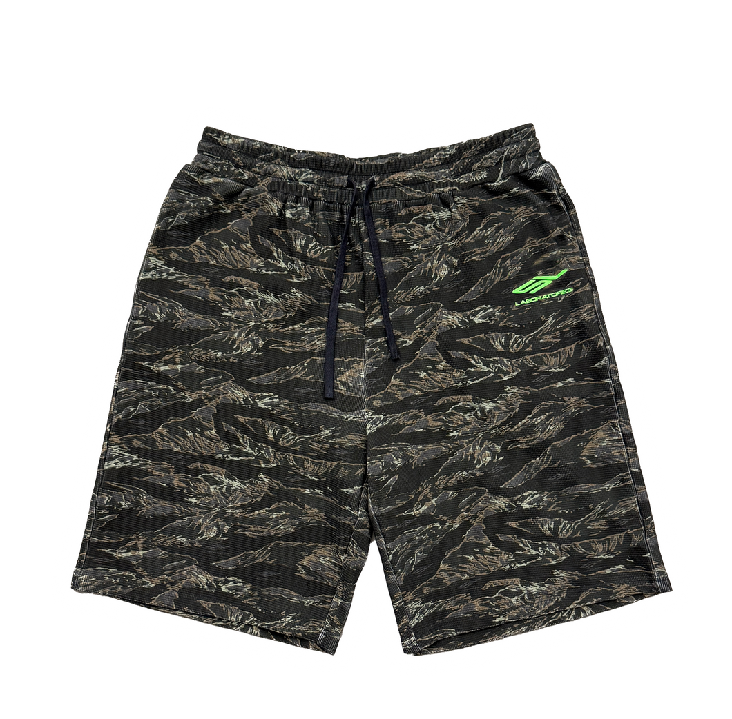 WAFFLE SHORTS (CAMO/NEON GREEN)